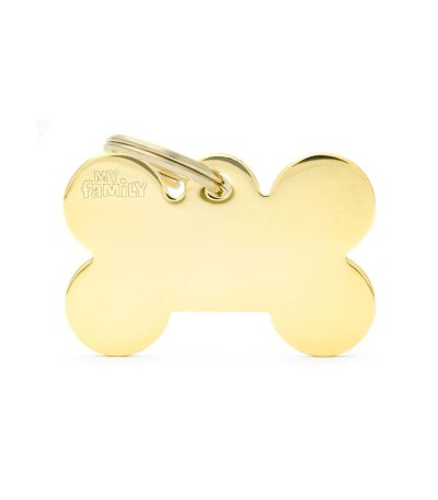 Chapa para perros basic hueso dorado