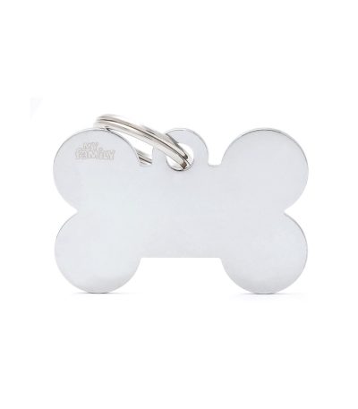 Chapa para perros basic hueso plateado